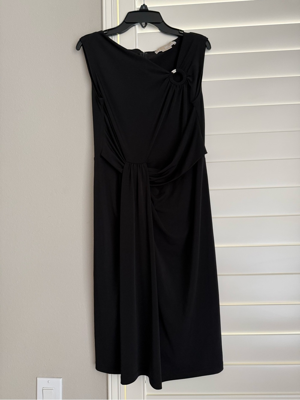 Brand New Michael Kors Black Sleeveless Draped Midi Dress with Ring Detail